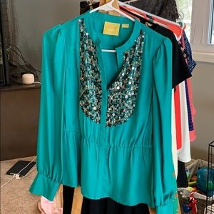 Teal Anthropologie blouse
